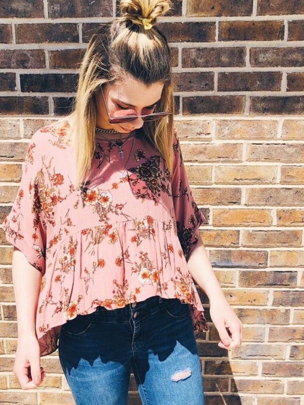 Floral High Low Short Sleeve Top